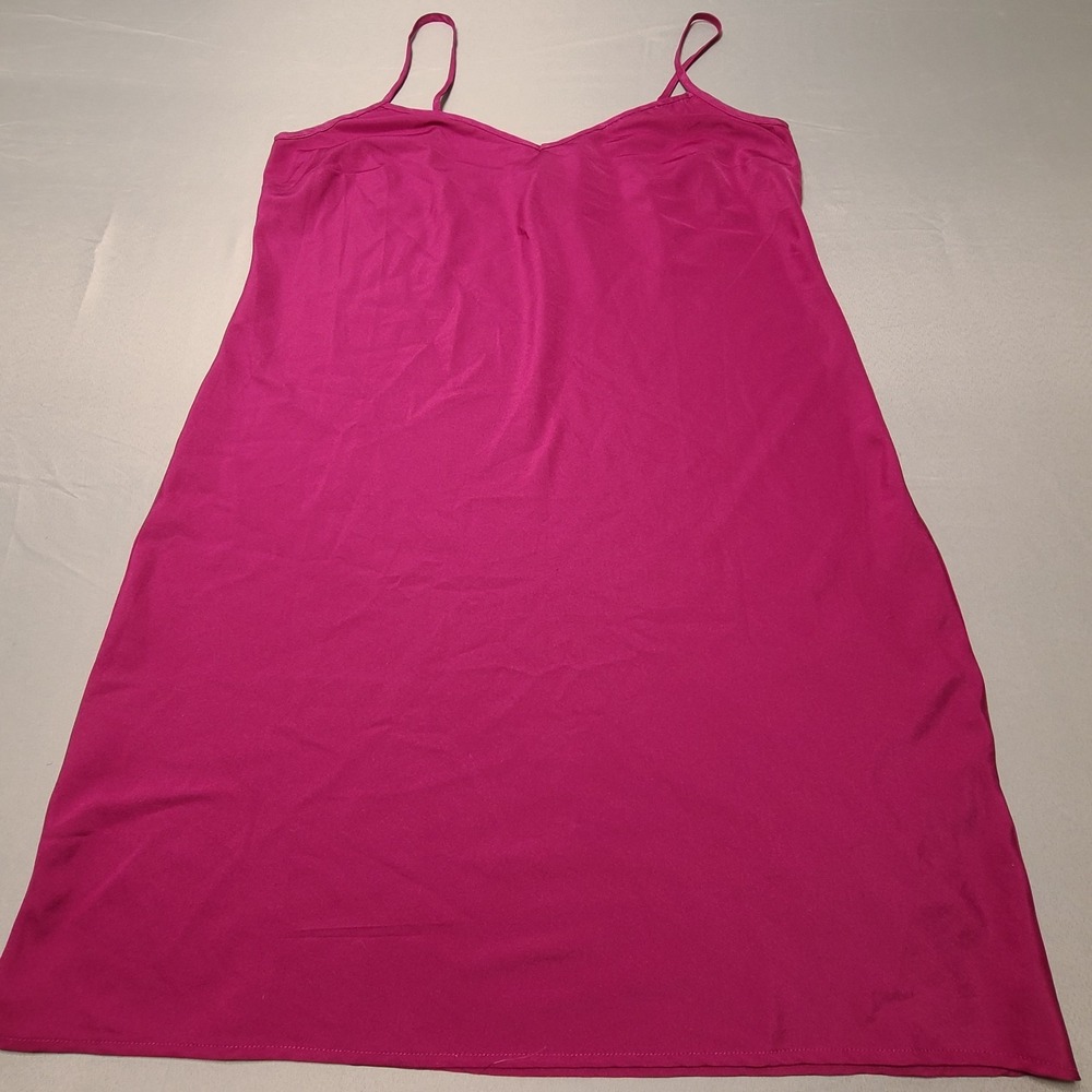 Women's Pink Sleeveless Slip Dress Stretch Knit Lounge Sleepwear Barbiecore‎